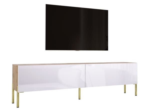 TV -kaappi Wotan -tammi/valkoinen korkea kiilto jaloilla kullassa, A: B: 170 cm, H: 52 cm, T: 32 cm