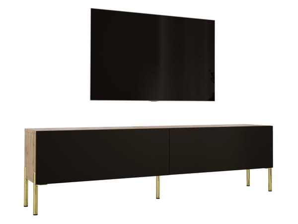 TV -skåp i Wotan Oak/Black Matt med benen i guld, A: B: 170 cm, H: 52 cm, T: 32 cm