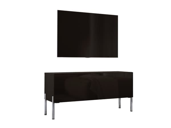 TV -kaappi mustassa matta/musta kiiltävä jalat Chromessa, A: B: 100 cm, H: 52 cm, T: 32 cm