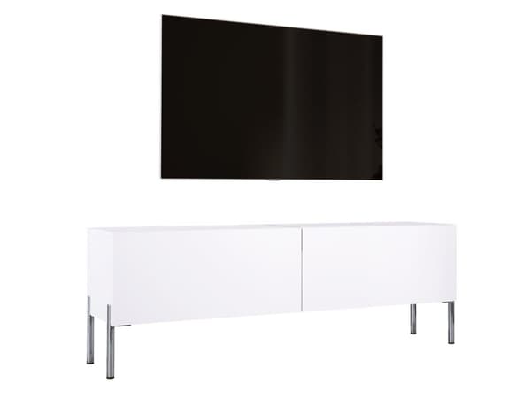 Televisiokaappi valkoisessa mattalla jalat Chromessa, A: B: 140 cm, H: 52 cm, T: 32 cm