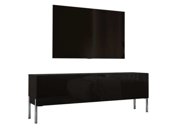 TV -skab i sort Matt med ben i Chrome, A: B: 140 cm, H: 52 cm, T: 32 cm