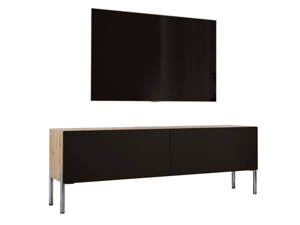 TV -kaappi Wotan -tammi/musta matta jalat kromissa, A: B: 140 cm, H: 52 cm, T: 32 cm