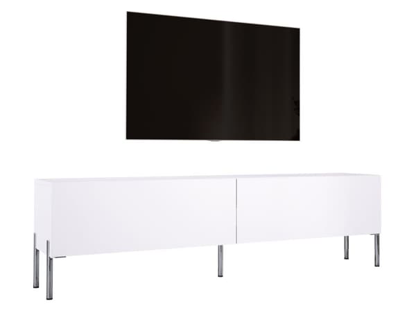 Televisiokaappi valkoisessa mattalla jalat Chromessa, A: B: 170 cm, H: 52 cm, T: 32 cm