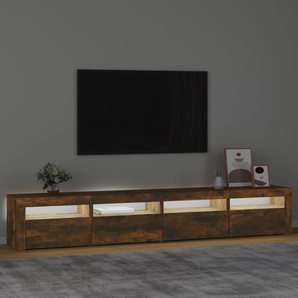 tv-skab med LED-lys 240x35x40 cm røget egetræ