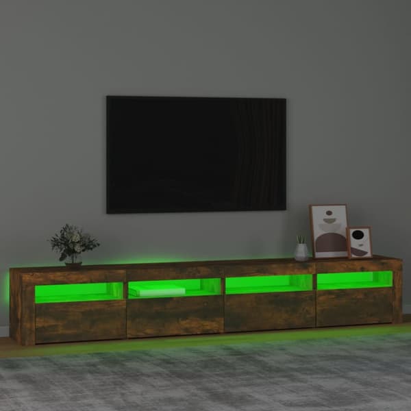 tv-skab med LED-lys 240x35x40 cm røget egetræ