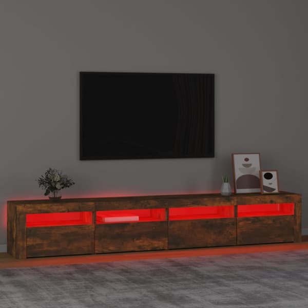 tv-skab med LED-lys 240x35x40 cm røget egetræ