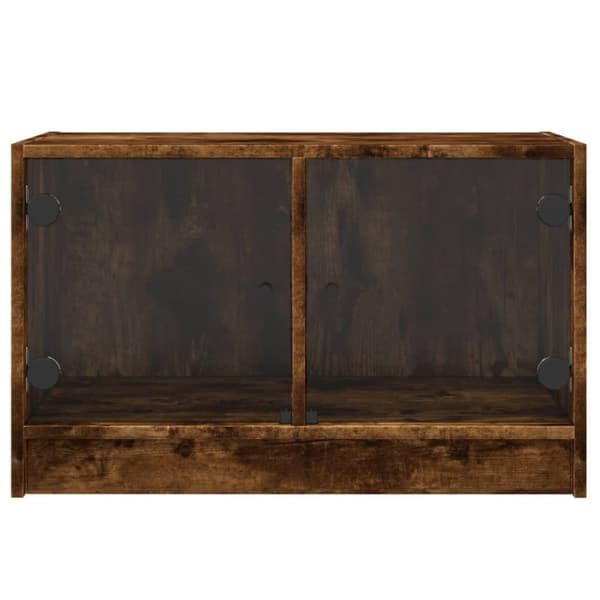 Tv-bänk med glasdörrar rökfärgad ek 68x37x42 cm