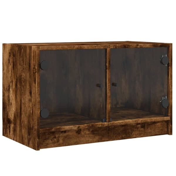 Tv-bänk med glasdörrar rökfärgad ek 68x37x42 cm