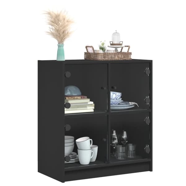 skab med glaslåger 68x37x75,5 cm sort