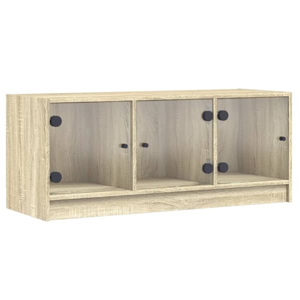 Tv-bänk med glasdörrar sonoma-ek 102x37x42 cm
