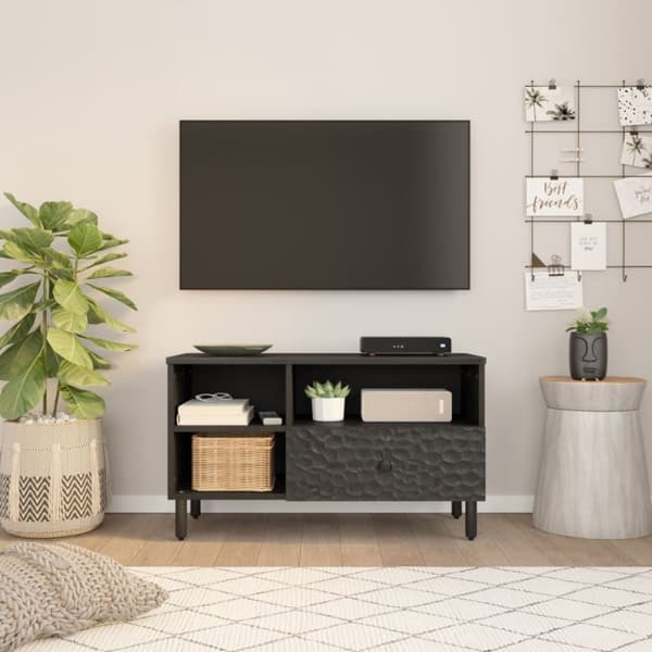 tv-bord 80x33x46 cm massivt mangotræ sort