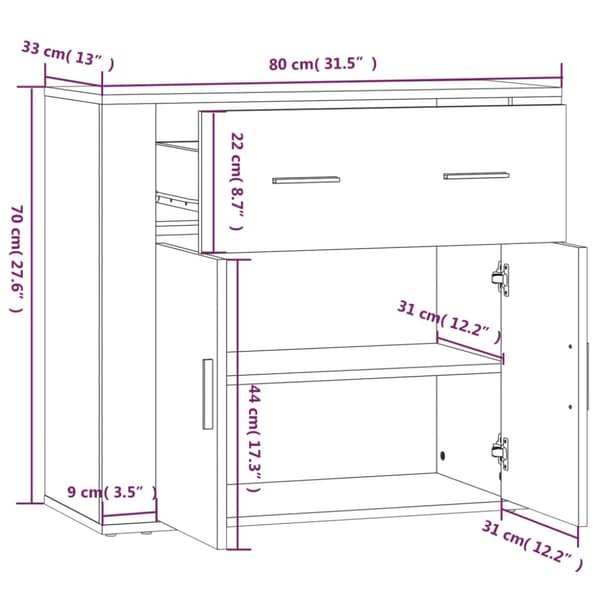 skænk 80x33x70 cm konstrueret træ sonoma-eg