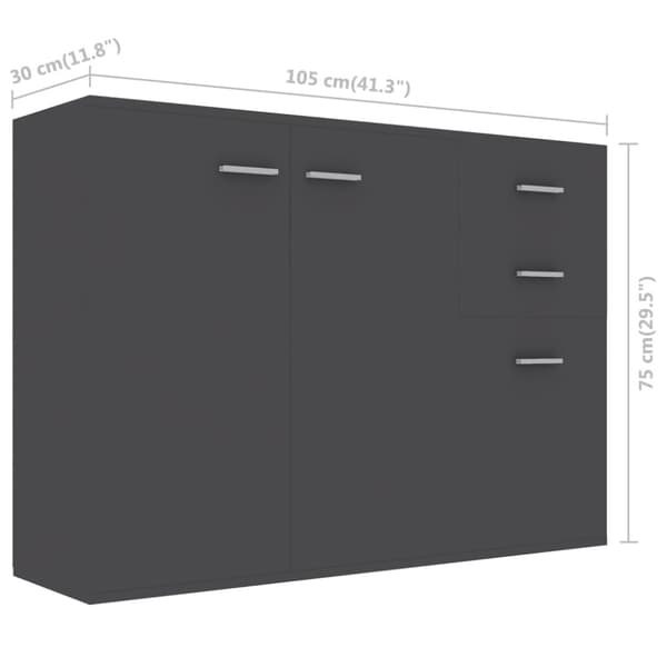 skænk 105x30x75 cm konstrueret træ grå