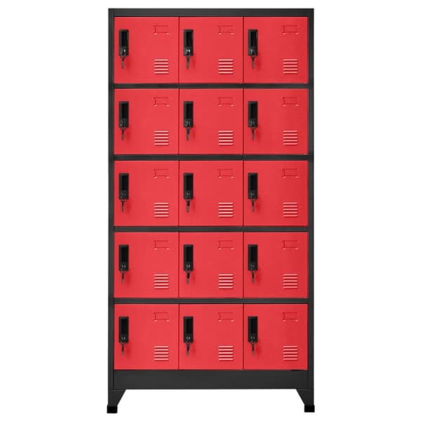 skab 90x40x180 cm stål antracitgrå og rød