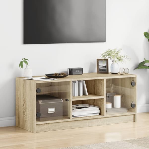 skab med glaslåger 102x37x42 cm sonoma-eg