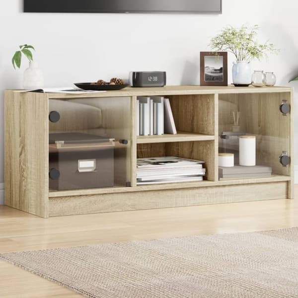 skab med glaslåger 102x37x42 cm sonoma-eg