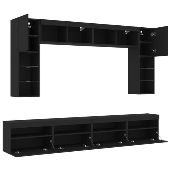 Väggmonterade tv-skåp 8 delar med LEDs svart