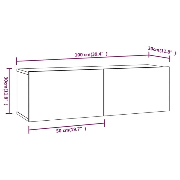 TV-seinäkaapit 4 kpl Sonoma-tammi 100x30x30 cm