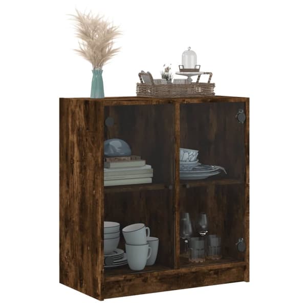 skab med glaslåger 68x37x75,5 cm røget egetræsfarve