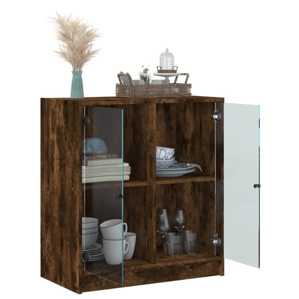 skab med glaslåger 68x37x75,5 cm røget egetræsfarve