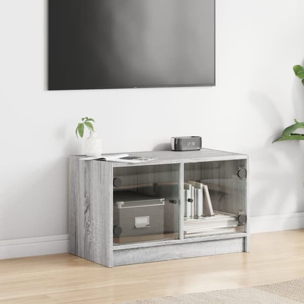 TV-bänk med glasdörrar grå sonoma 68x37x42 cm