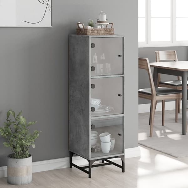 skab med glaslåger 35x37x120 cm betongrå