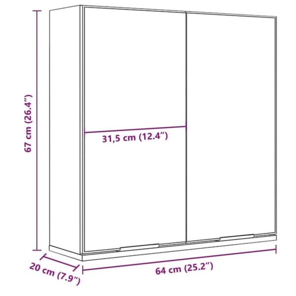 vidaXL Kylpyhuoneen peilikaappi musta 64x20x67 cm tekninen puu