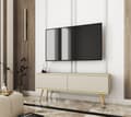 Miniatyrbillede 1 af 3: Tv-skab I Beige Farve Med Guld Ben, D: L: 135 Cm, ​​H: 30 Cm, D: 32 Cm. Stuemøbler, tv-stativ, tv-bord