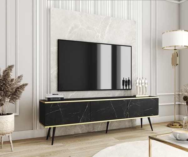 Tv-skab I Sort Farve Med Sorte ben, D: L: 175 Cm, ​​H: Cm, D: 32 Cm. Stuemøbler, tv-stativ, tv-bord