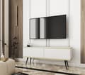 Miniatyrbillede 1 af 2: Tv-skab Med Lameller I Hvid Farve Med sORTE ben, D: L: 135 Cm, ​​H: Cm, D: 32 Cm. Stuemøbler, tv-stativ, tv-bord