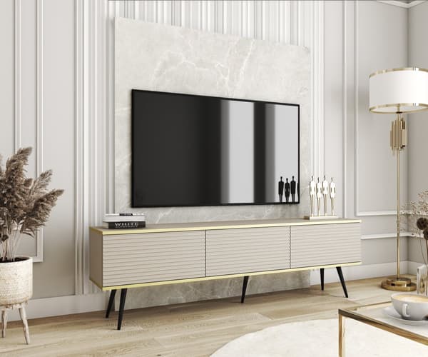 Tv-skab Med Lameller I Beige Farve Med Sorte ben, D: L: 175 Cm, ​​H: Cm, D: 32 Cm
