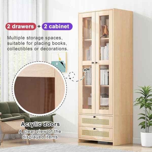 Rattan Skærmkabinet, Landlig Stil, Opbevaringsskuffer