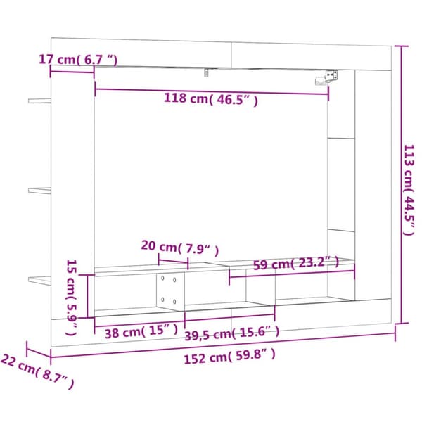 vidaXL tv-møbel 152x22x113 cm konstrueret træ betongrå - Skabe & opbevaring