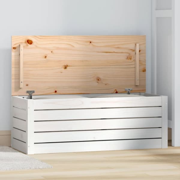 The Living Store opbevaringskasse 89x36,5x33 cm massivt fyrretræ hvid -  Skabe & opbevaring
