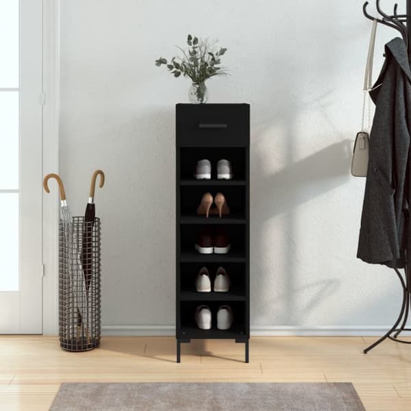 The Living Store skoskab 30x35x105 cm konstrueret træ sort - Skabe & opbevaring