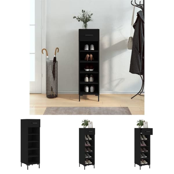 The Living Store skoskab 30x35x105 cm konstrueret træ sort - Skabe & opbevaring