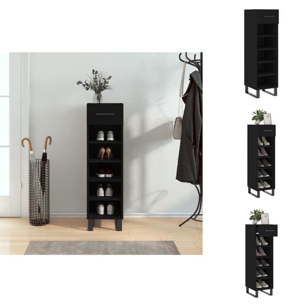 Skabe & opbevaring - Living skoskab 30x35x105 cm konstrueret træ sort