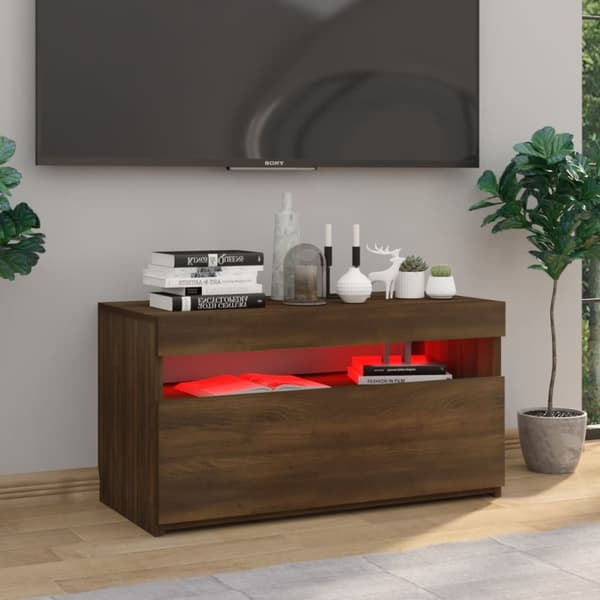 Tv-bänk med LED-belysning brun ek 75x35x40 cm