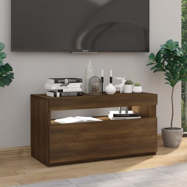 Tv-bänk med LED-belysning brun ek 75x35x40 cm