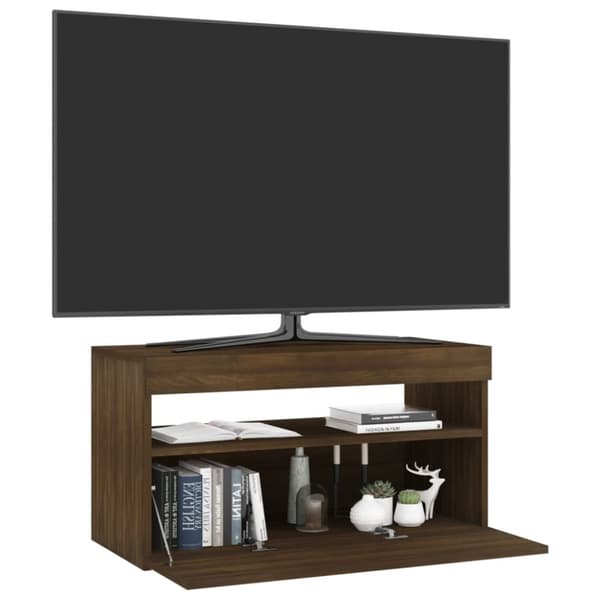 Tv-bänk med LED-belysning brun ek 75x35x40 cm