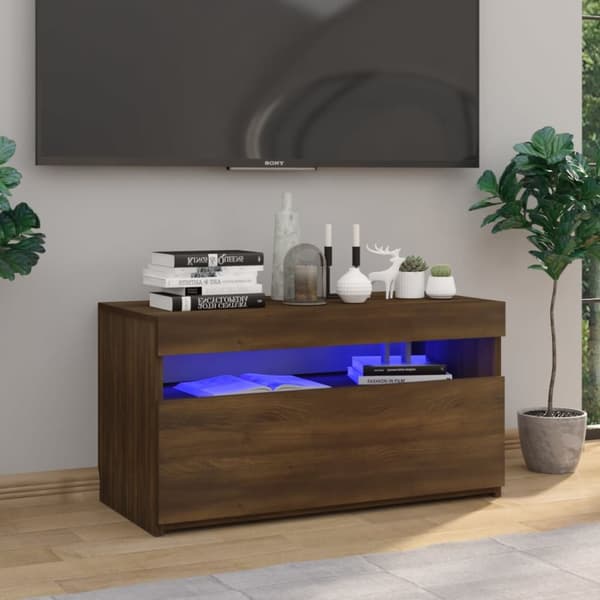 Tv-bänk med LED-belysning brun ek 75x35x40 cm