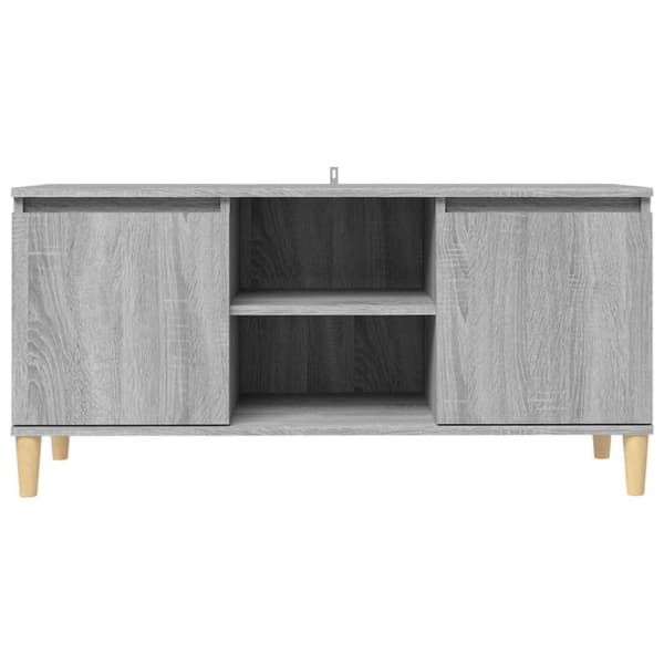tv-bord med massive træben 103,5x35x50 cm grå sonoma-eg