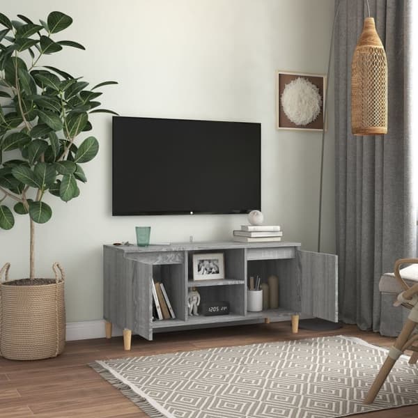 tv-bord med massive træben 103,5x35x50 cm grå sonoma-eg