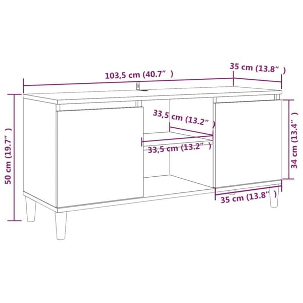 tv-bord med massive træben 103,5x35x50 cm grå sonoma-eg
