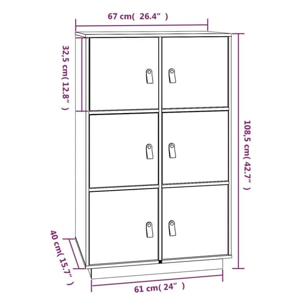 højskab 67x40x108,5 cm massivt fyrretræ