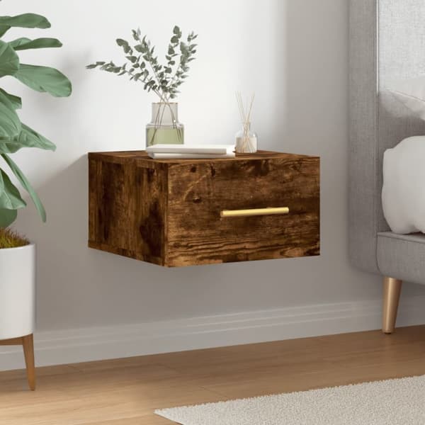 væghængt sengebord 35x35x20 cm røget egetræsfarve
