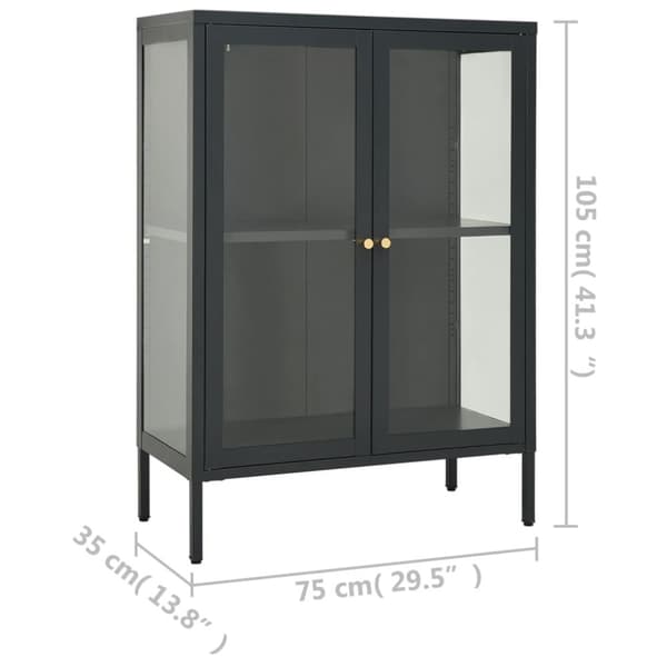 skænk 75x35x105 cm stål og glas antracitgrå