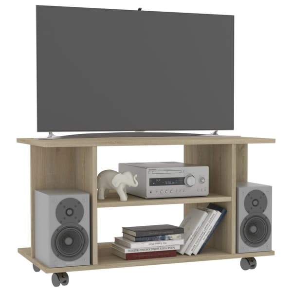 Tv-bänk med hjul sonoma ek 80x40x45 cm konstruerat trä