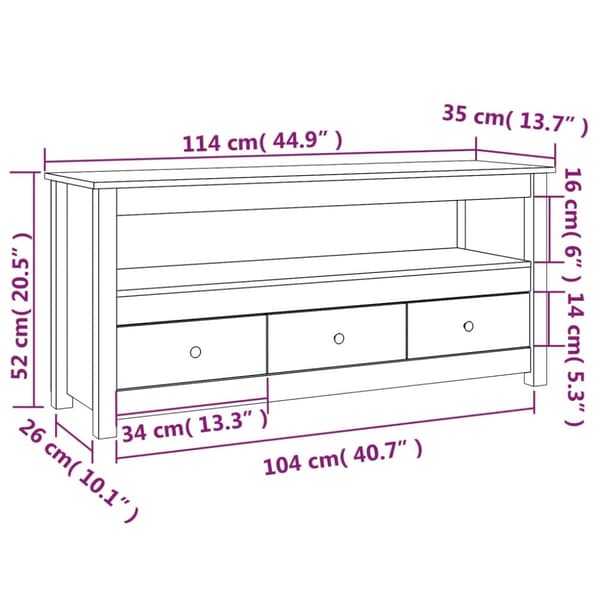 tv-bord 114x35x52 cm massivt fyrretræ