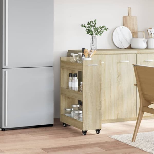 skab med hjul 60x22x79 cm konstrueret træ sonoma-eg
